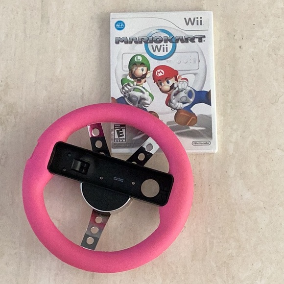 Mario Kart & Racing Wheel Nintendo Wii Game Pink Steering Wheel Drive Race - Picture 15 of 15